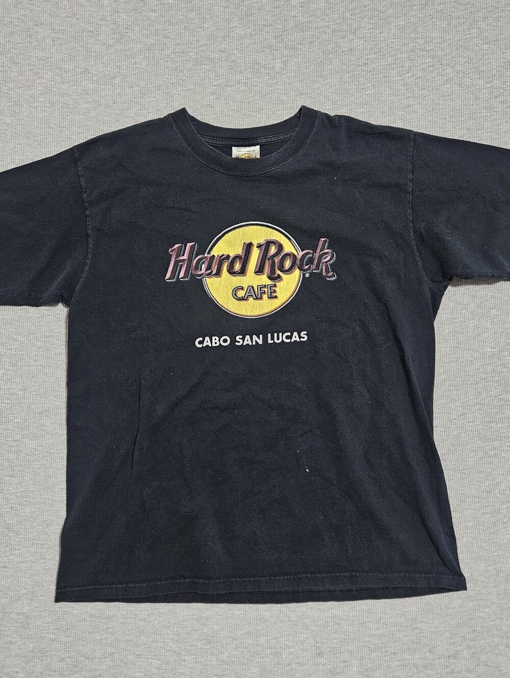 Hard Rock Cafe Black Tee with Yellow and Pink Logosize Large